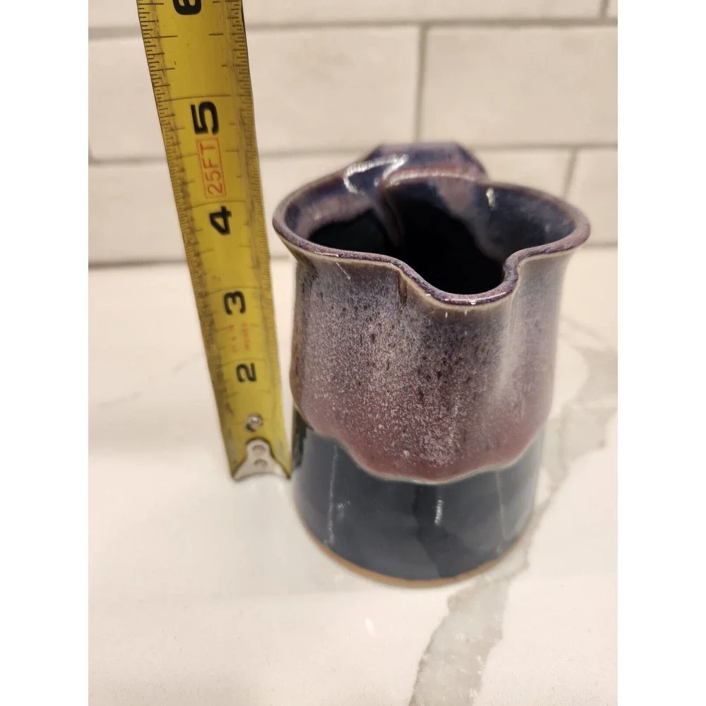 Vintage 1988 Bay Pottery‎ Virginia Blue Lavender Drip Glaze Creamer